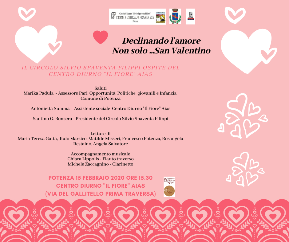 “Declinando l’amore… Non solo San Valentino”, iniziativa a Potenza del Circolo Spaventa Filippi e del Centro Diurno “Il Fiore” dell’Aias