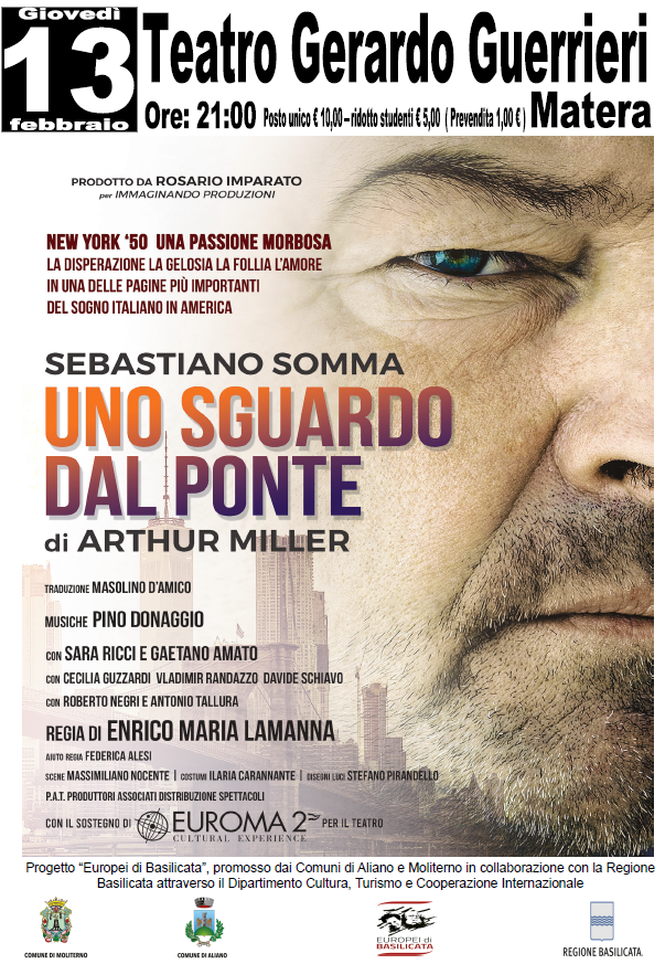 “Uno sguardo dal ponte” con Sebastiano Somma il 13 al teatro Guerrieri di Matera