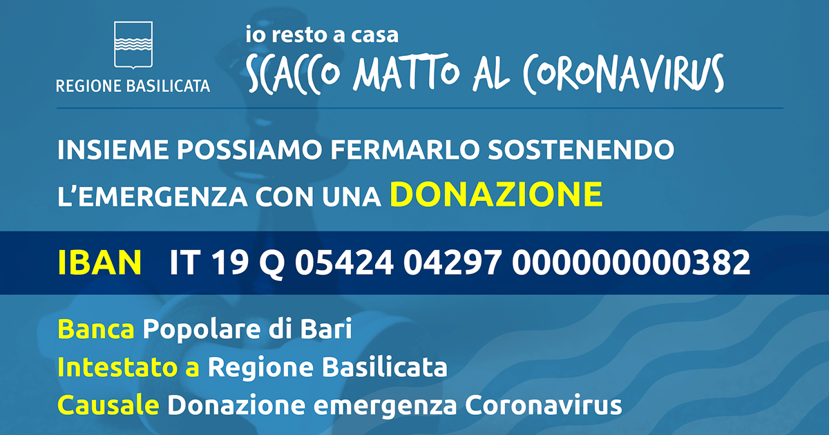 Emergenza Coronavirus in Basilicata, uno spot e un conto corrente per le donazioni