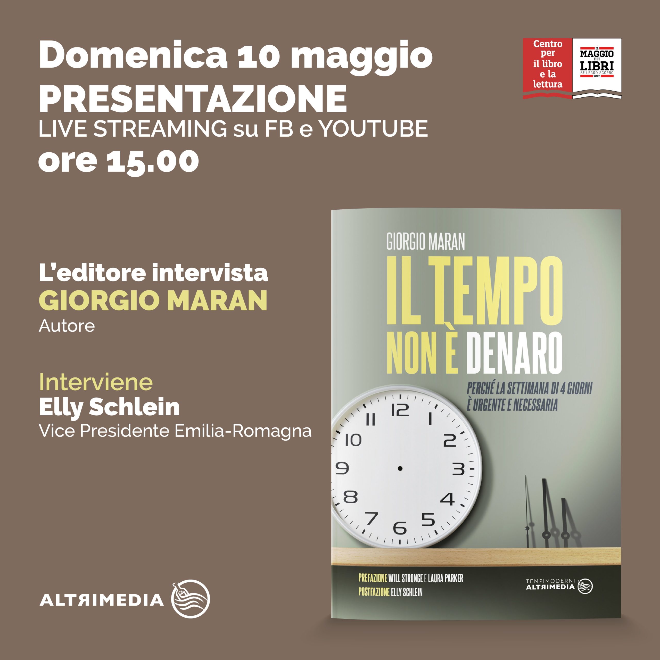 Altrimedia edizioni partecipa al Maggio dei Libri. Primo appuntamento il 10 con “Il tempo non è denaro” di Giorgio Maran