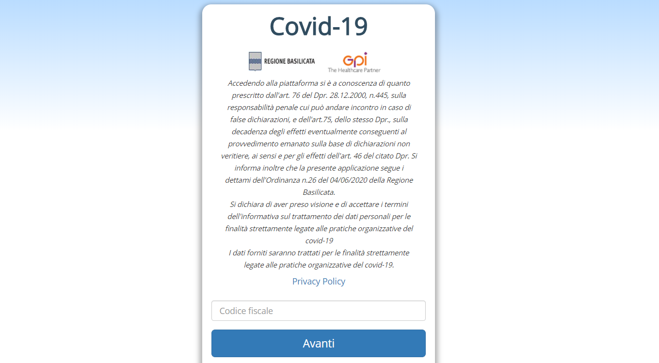 Covid-19, piattaforma online istituita dalla Regione per chi arriva in Basilicata