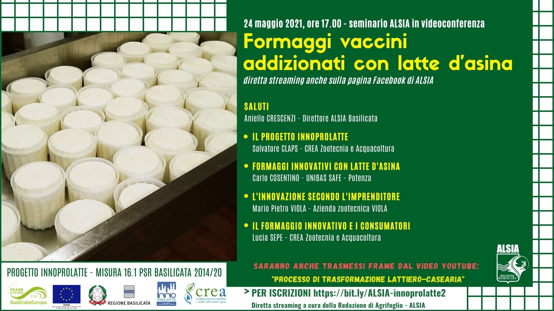Progetto INNOPROLATTE: formaggi vaccini addizionati con latte d’asina. Seminario ALSIA in videoconferenza