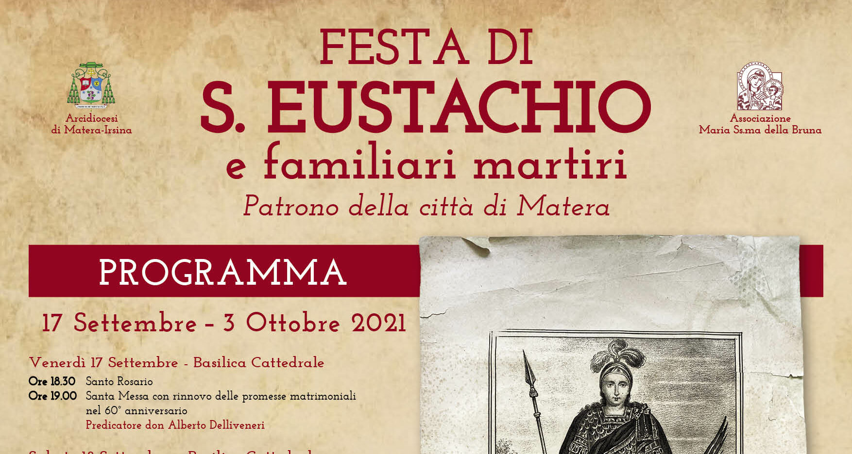 Matera, il programma dei festeggiamenti in onore di Sant’Eustachio
