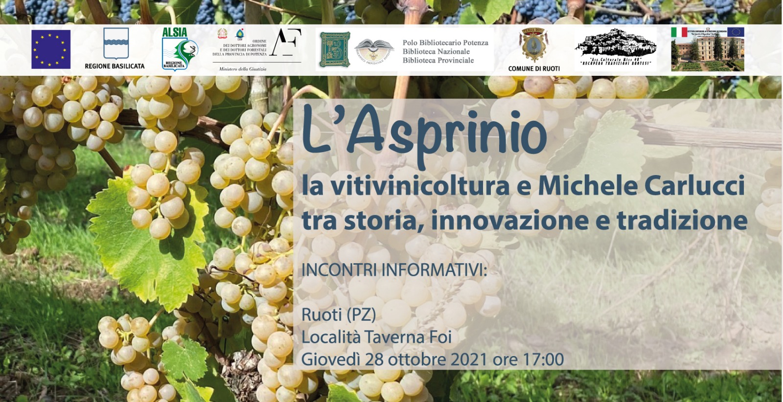 “L’Asprinio – la vitivinicoltura e Michele Carlucci tra storia, innovazione e tradizione”. Incontro informativo a Ruoti (PZ)