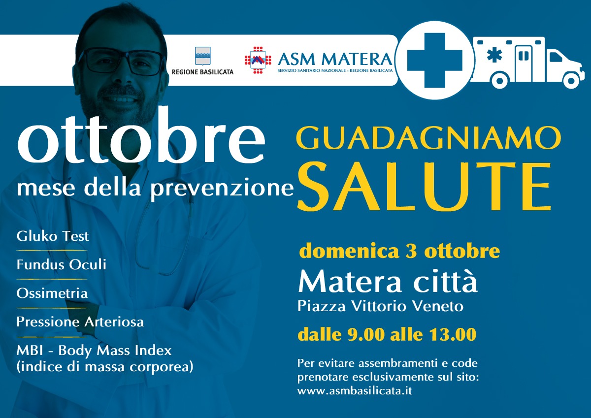 “Ottobre mese della prevenzione”: visite gratuite promosse dall’ASM a Matera e in provincia