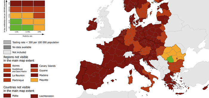 Mappa Ecdc, Centro europeo per la prevenzione e il controllo delle malattie: Covid in Italia, la penisola passa tutta in rosso e in rosso scuro