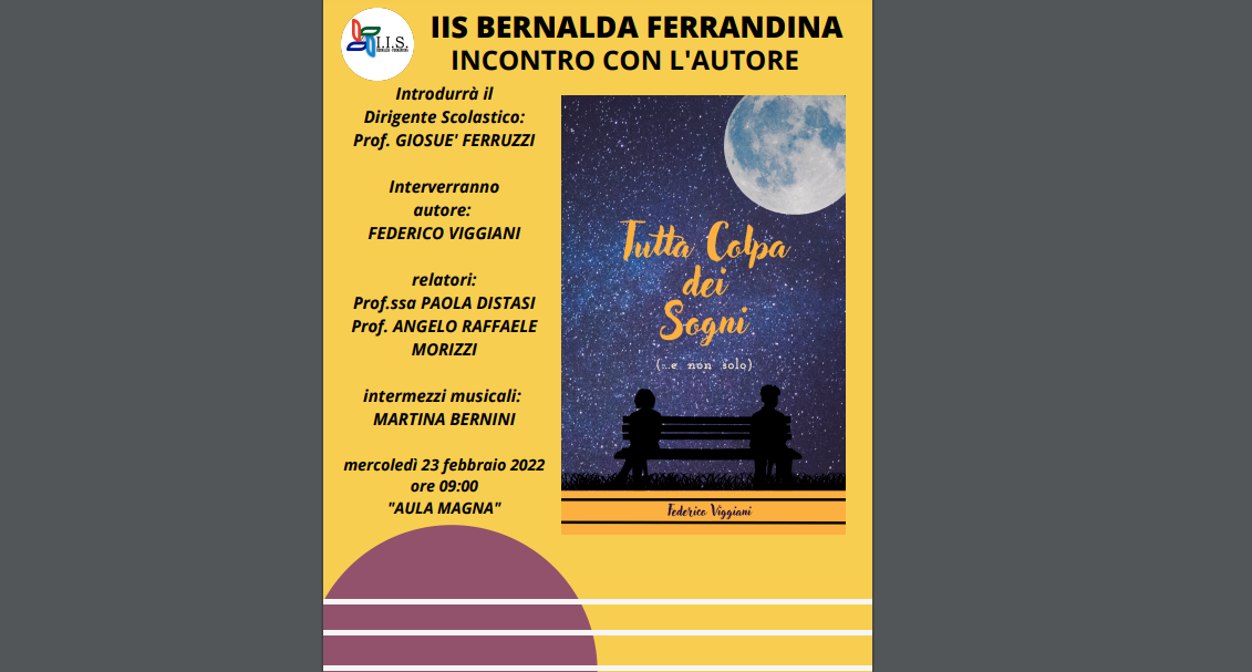 “Tutta colpa dei sogni”, il 23 all’IIS di Bernalda presentazione del libro di Federico Viggiani