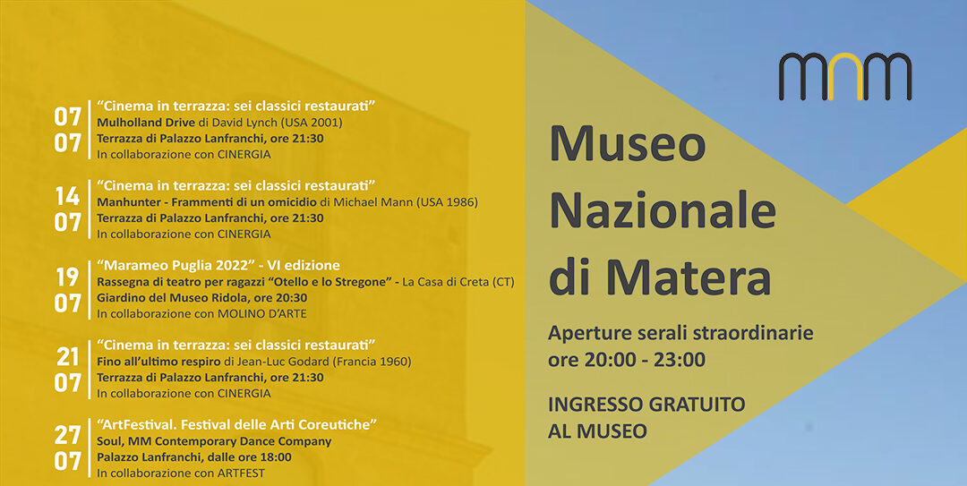 Museo Nazionale di Matera, aperture serali straordinarie