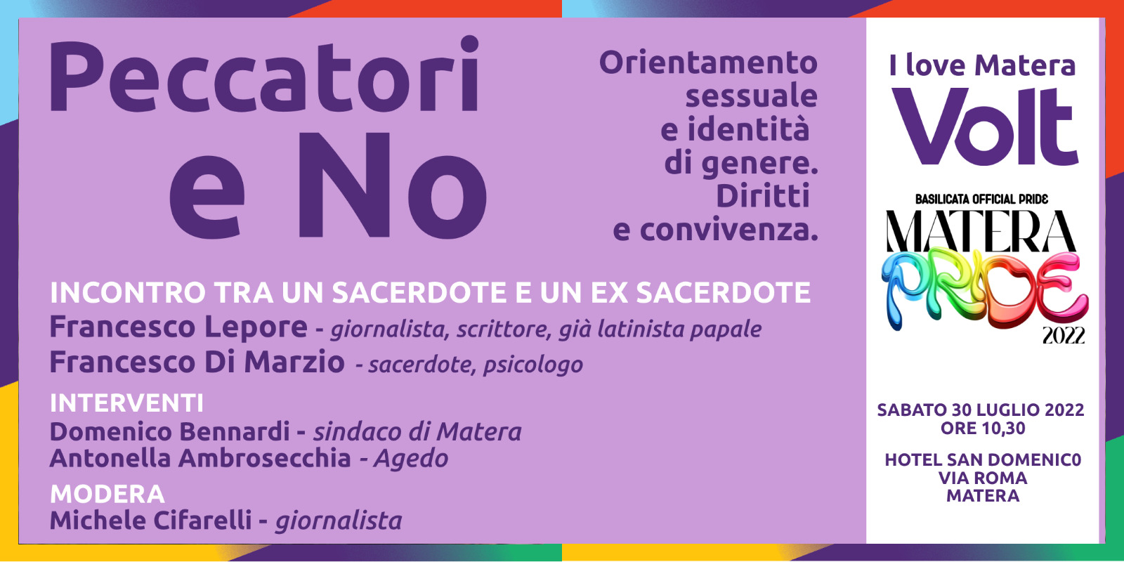 Il 30 a Matera “Peccatori e no. Orientamento sessuale e identità di genere: diritti e convivenza”