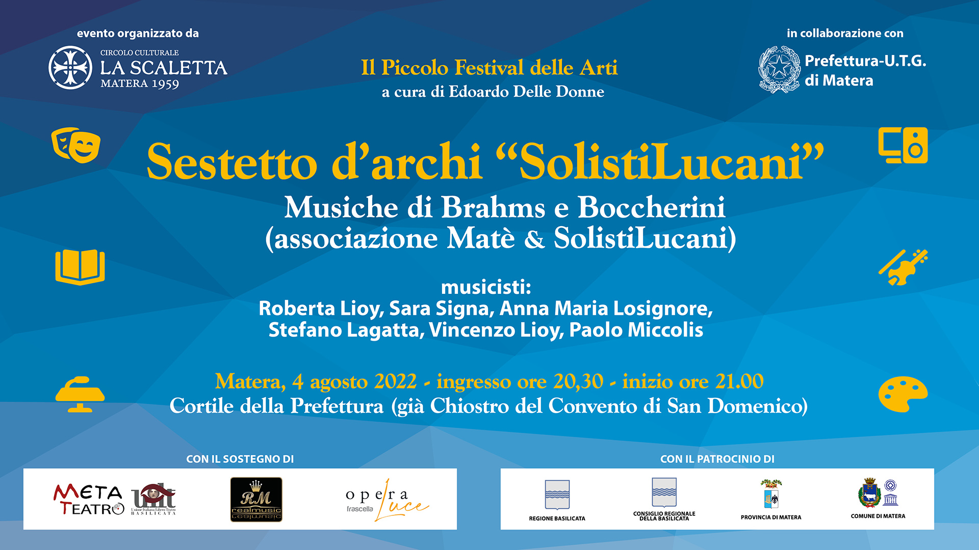 Matera, Piccolo Festival delle Arti: il 4 concerto il sestetto d’archi dell’ensemble “Solisti Lucani”