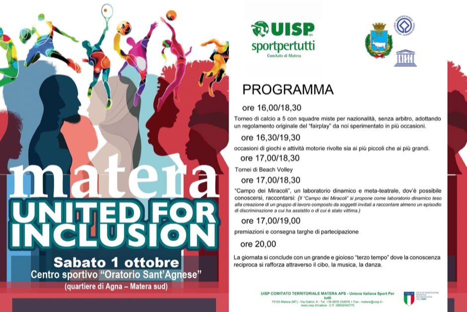 UISP Matera presenta “Matera United for Inclusion”, giornata dedicata al tema dell’inclusione nello sport