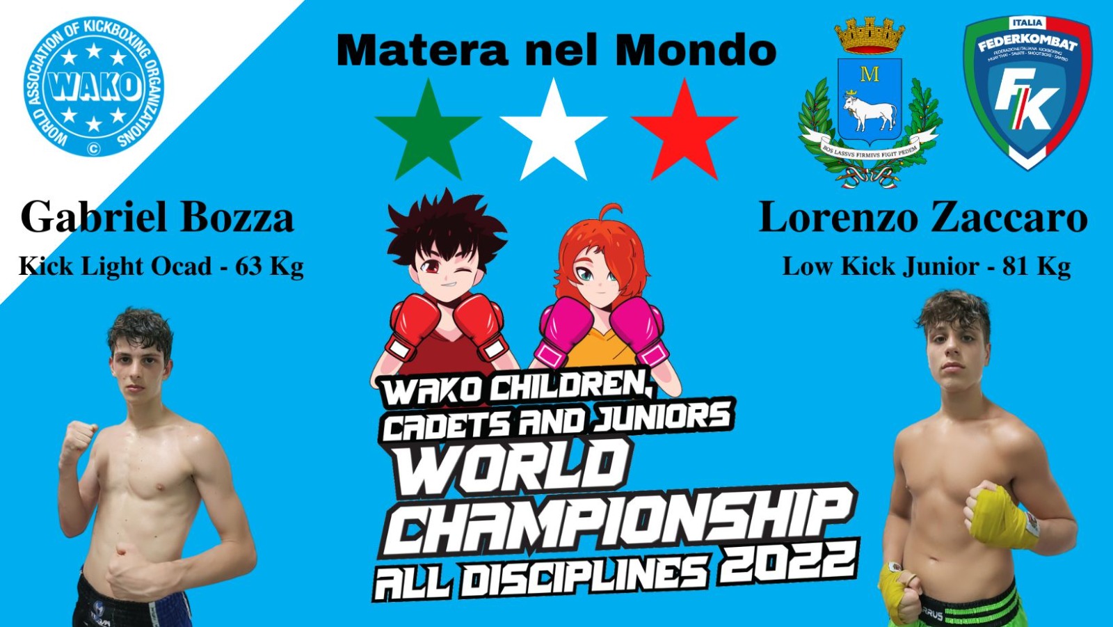 Ai Campionati Mondiali di Kickboxing Cadetti e Juniores i fighters materani Gabriel Bozza e Lorenzo Zaccaro