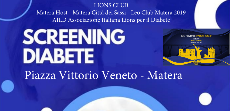 “Screening del diabete” domenica 13 novembre 2022 a Matera in piazza Vittorio Veneto