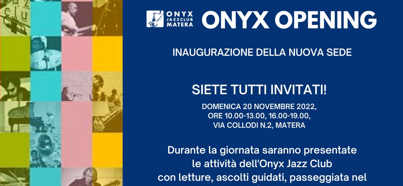 L’Onyx Jazz Club inaugura la sua nuova sede a Matera con una intera giornata di attività