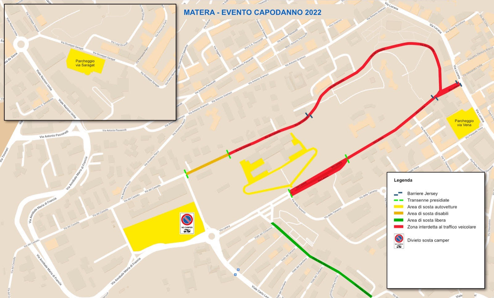 Notte di San Silvestro a Matera: divieti e restrizioni alla mobilità urbana nell’area del Castello Tramontano