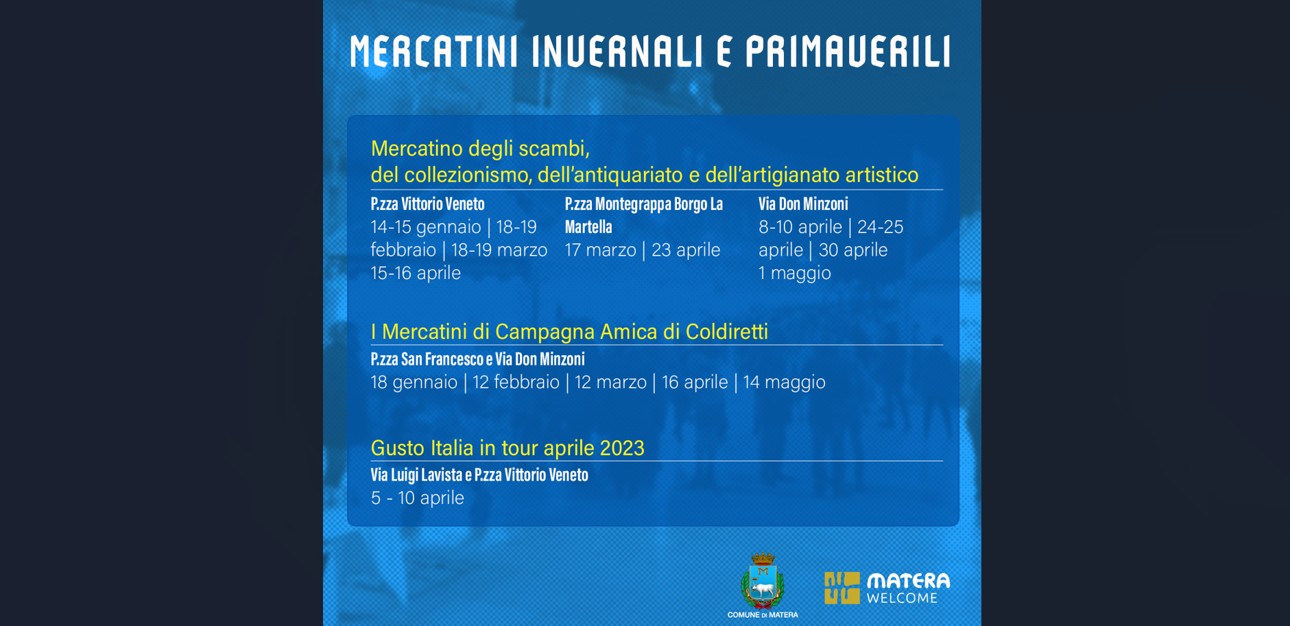 Mercatini invernali e primaverili a Matera: definito in largo anticipo il calendario delle esposizioni