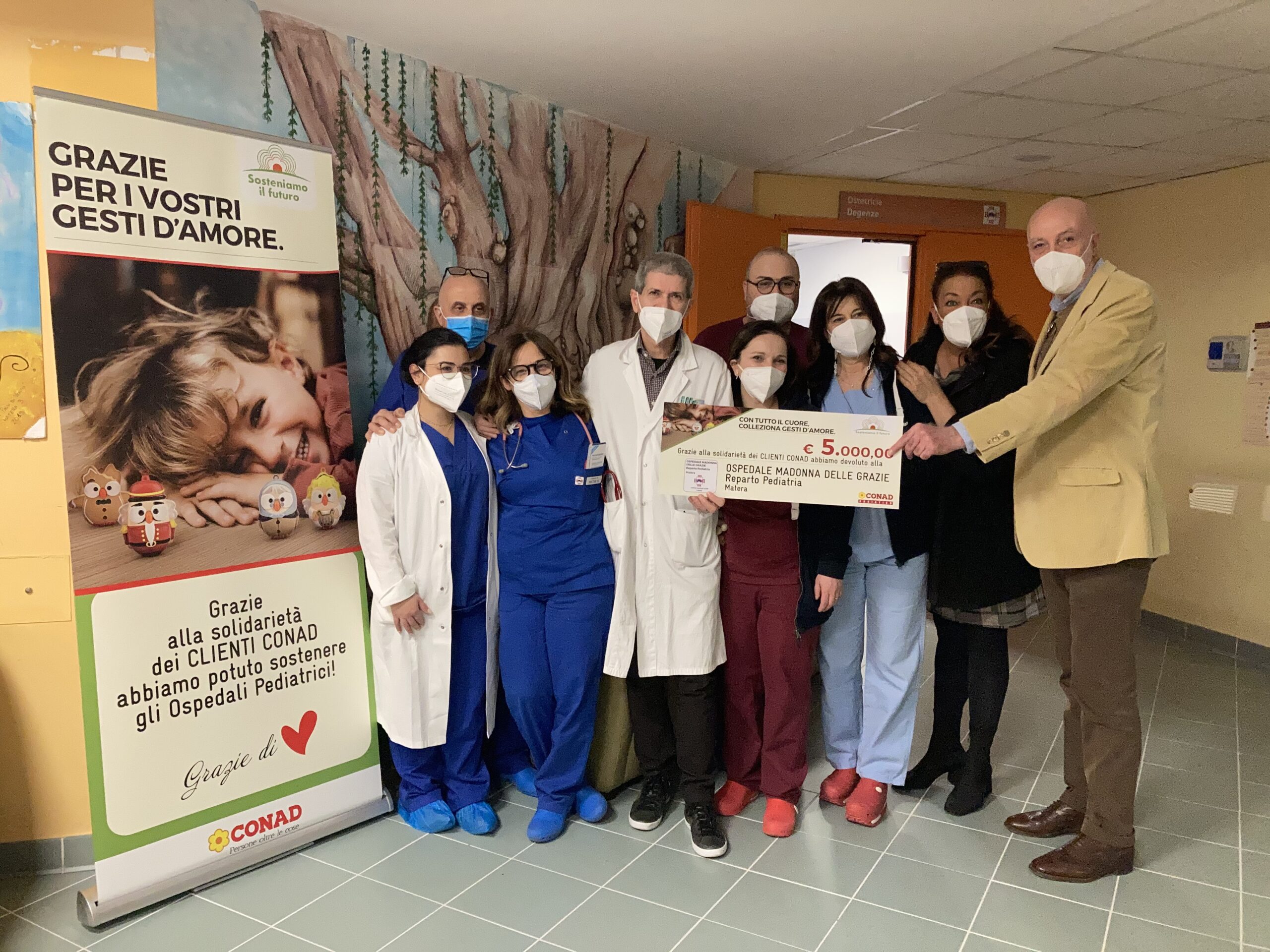 Conad Adriatico dona 5.000 euro a favore del reparto pediatrico dell’Ospedale Madonna delle Grazie di Matera