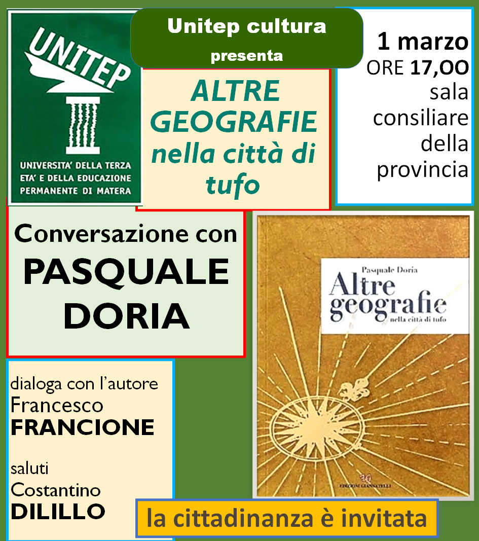 Matera, il primo marzo l’UNITEP incontra il giornalista e scrittore Pasquale Doria