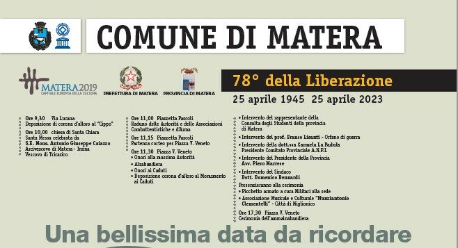 Matera, il programma delle celebrazioni per il 78esimo anniversario della Liberazione d’Italia
