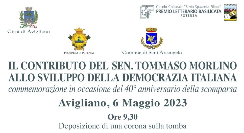 Convegno il 6 ad Avigliano: “Il contributo del Senatore Tommaso Morlino allo sviluppo della democrazia italiana”