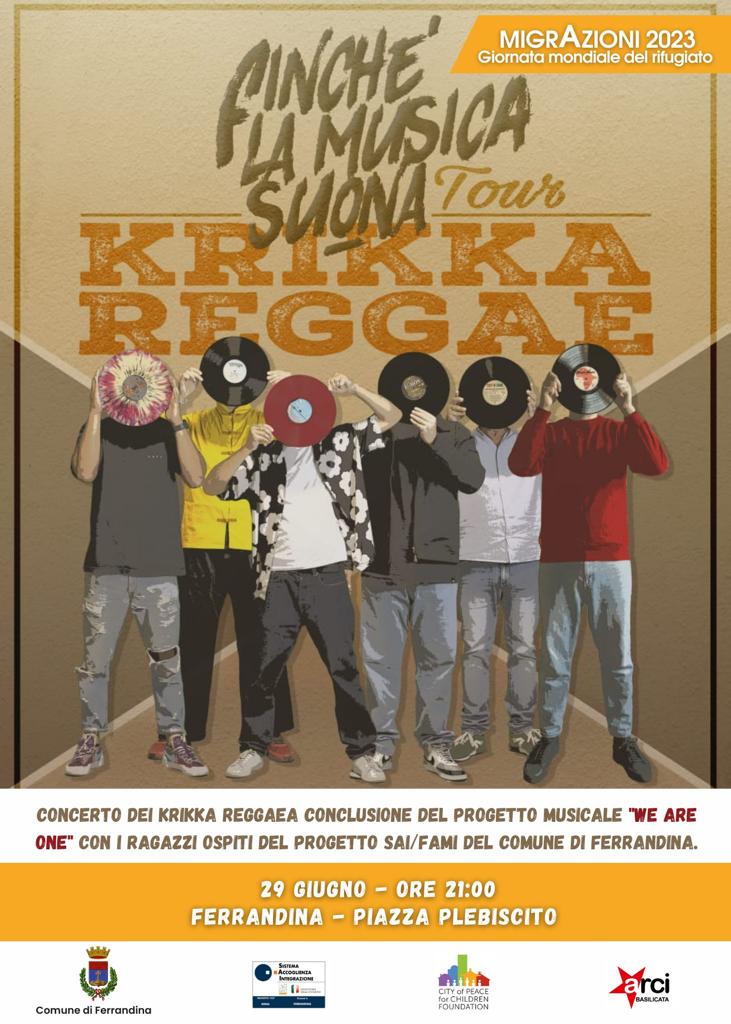 Krikka Reggae in concerto a Ferrandina per MigrAzioni 2023-Giornata mondiale del rifugiato