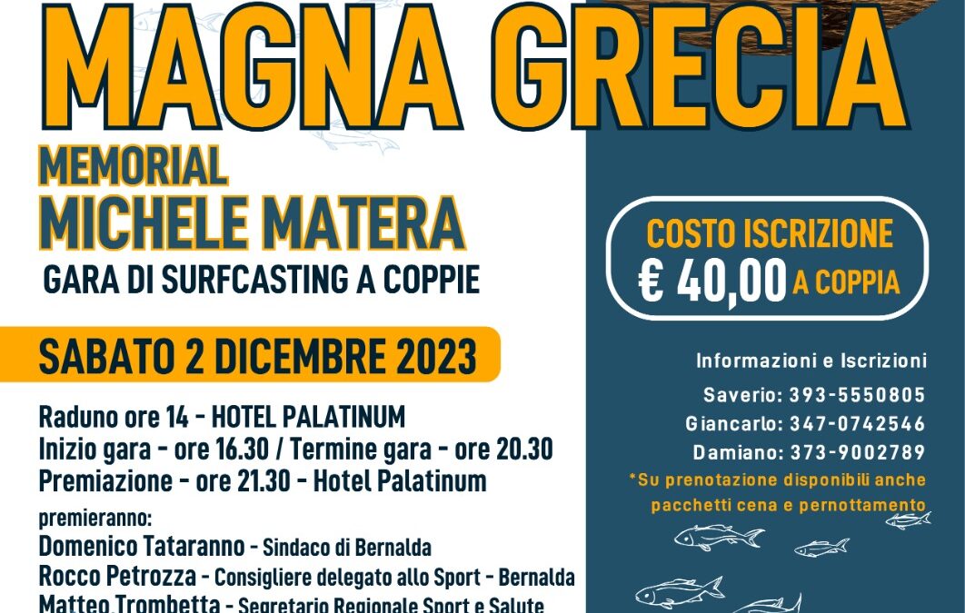 Il 2 dicembre a Metaponto Lido secondo Trofeo Magna Grecia F.I.P.S.A.S. Memorial Michele Matera, gara di surfcasting a coppie