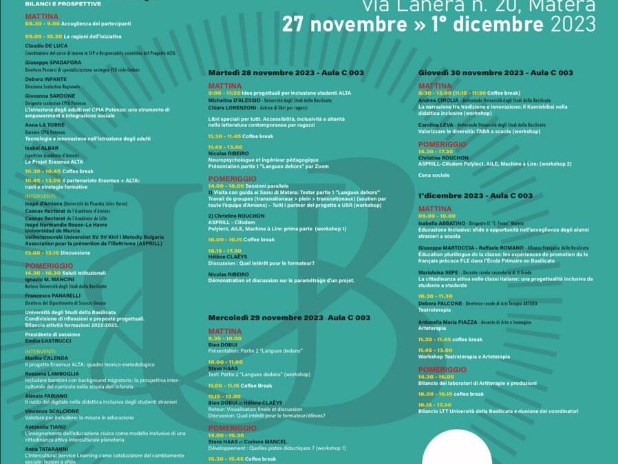 Matera, il 27 al via i lavori dell’evento formativo “Creatività, innovazione didattica e inclusione di qualità per un nuovo paradigma educativo” a cura dell’Unibas e dell’Académie d’Amiens