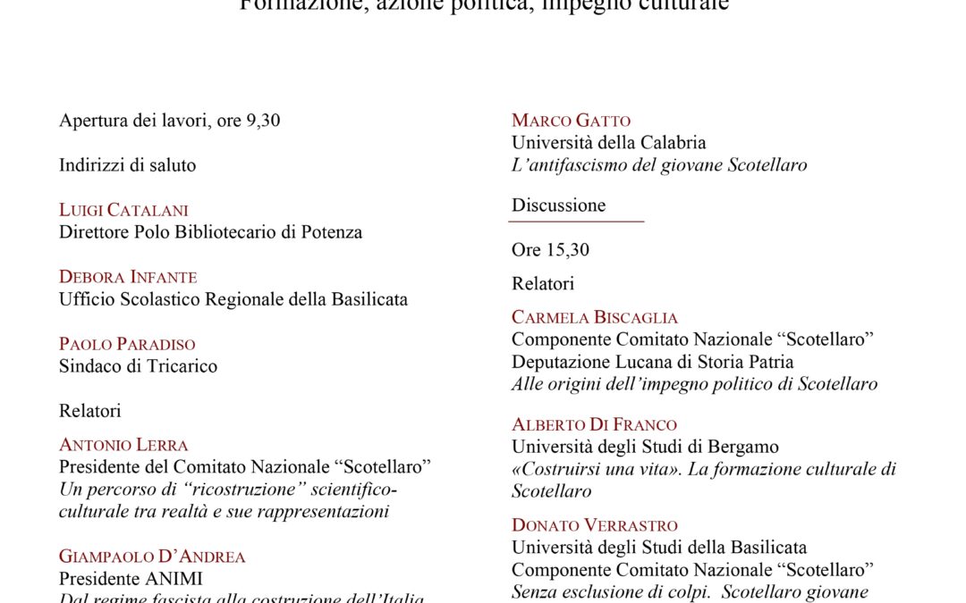 “Rocco Scotellaro: formazione, azione politica, impegno culturale”: il 18 a Potenza giornata seminariale di studio