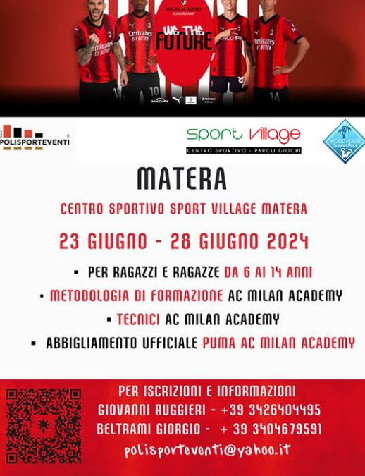 Matera si tinge di rossonero: dal 23 al 28 giugno si svolgerà il Milan City Camp