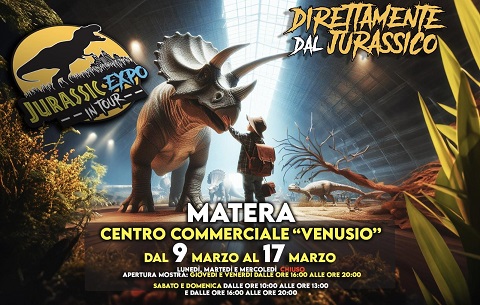 A Matera lo straordinario evento “Jurassic Expo in Tour”: i giganti della preistoria a dimensione naturale. Dal 9 al 17 marzo la prima mostra itinerante di dinosauri in Italia