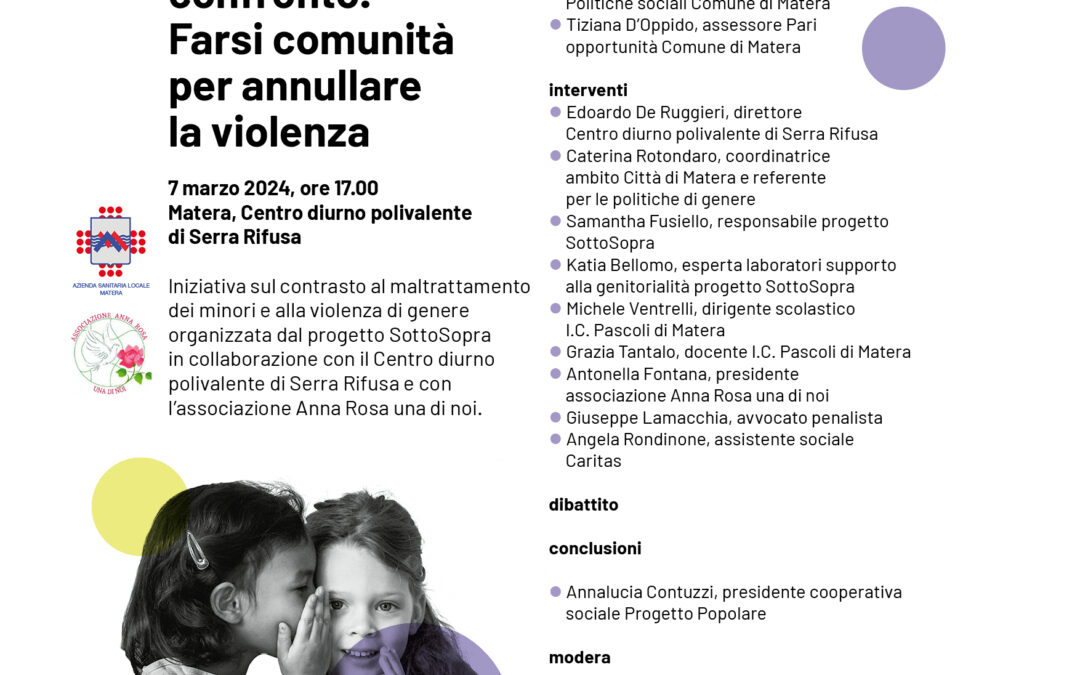 Farsi comunità per annullare la violenza, a Matera iniziativa del progetto SottoSopra