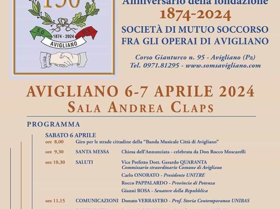 Due giornate dedicate alla celebrazione del Centocinquantesimo anniversario della fondazione della Società di Mutuo Soccorso fra gli Operai di Avigliano
